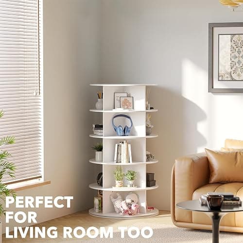 SpaceAid 5 Tier Rotating Shoe Rack Tower, Spinning Shoe Display Lazy Susan, Revolving 360 Shoe Rack Storage Round Carousel, Vertical Handbag Rotate Shoes Closet Organization (5-Tier White) thumbnail 6