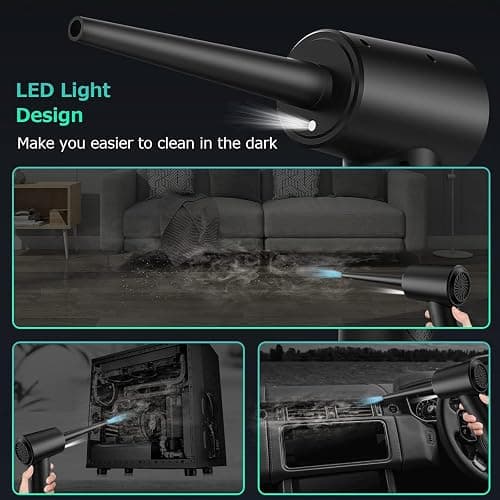 Compressed Air Duster, 3 Gear Adjustable 110000RPM Electric Air Blow Portable Keyboard Cleaner with LED Light, Rechargeable Dust Off Cordless Air Duster for Computer, Car, Electric Devices thumbnail 6