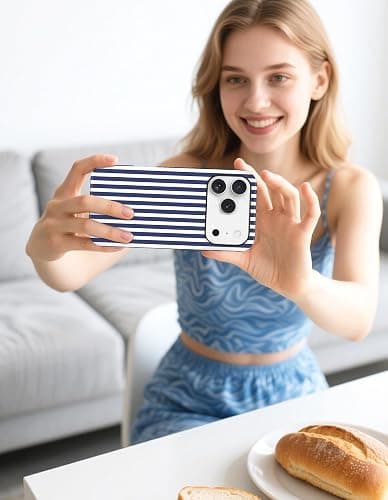Jusy Compatible with MagSafe Striped Case for iPhone 17 Pro, Cute Aesthetic Striped Magnetic Phone Case, Soft TPU and Hard PC Protective Phone Cover for Women Girls（Matte） - Navy Blue thumbnail 7