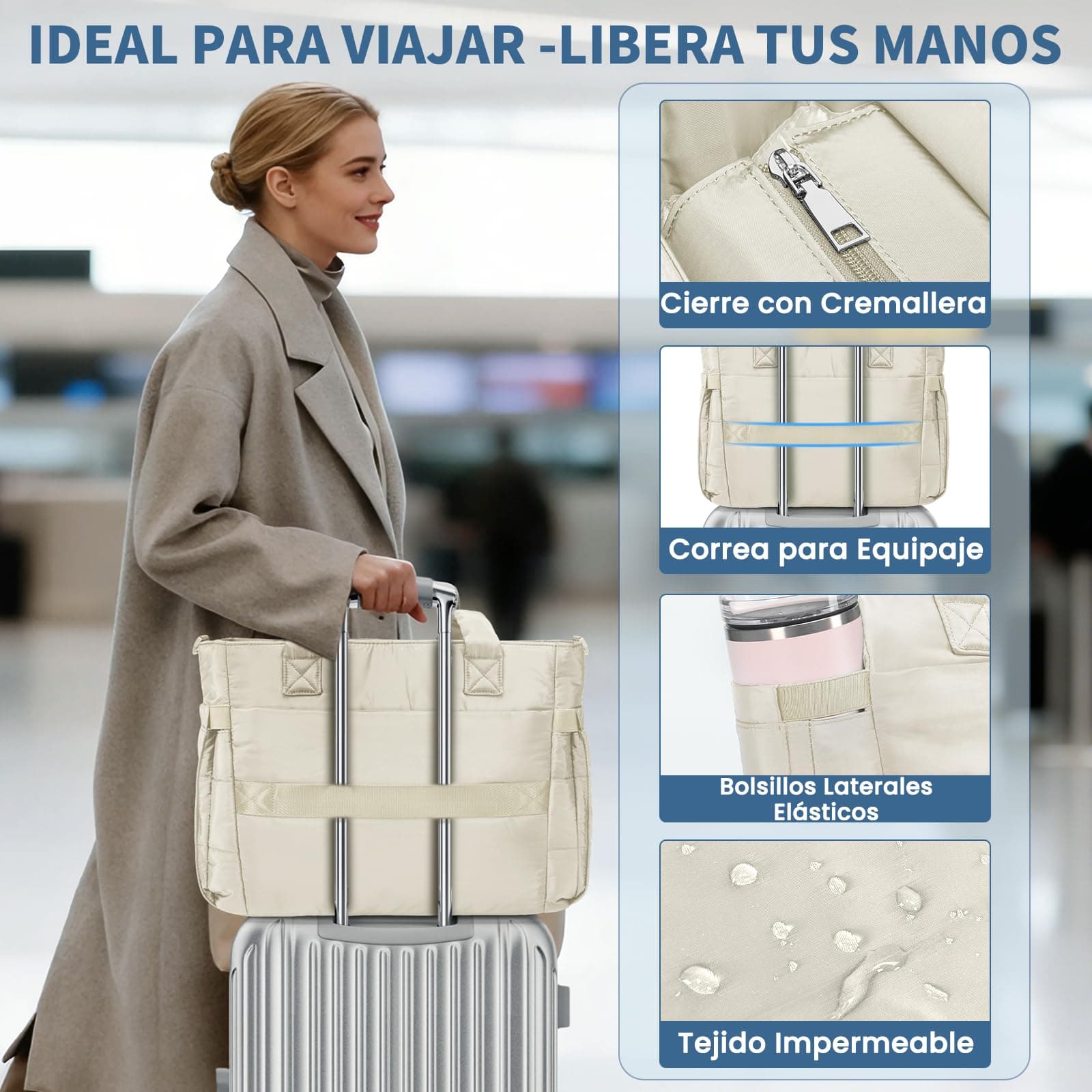 RAINSMORE Tote Bag Mujer Bolsa Tote Mujer Ligero con Compartimiento Laptop 15.6” & Bolsillos Aislantes Bolsas Acolchada Grande Impermeable con Cremallera para Trabajo Viajes thumbnail 6