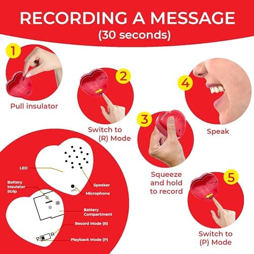 EZSound Voice Recorder for Stuffed Animal | 2 Pack - 30 Seconds Push Button Sound Recorder | Create Heartbeat Bear for Newborn | Personal Voice Message Recordable Sound Module for Toys (Red) thumbnail 6