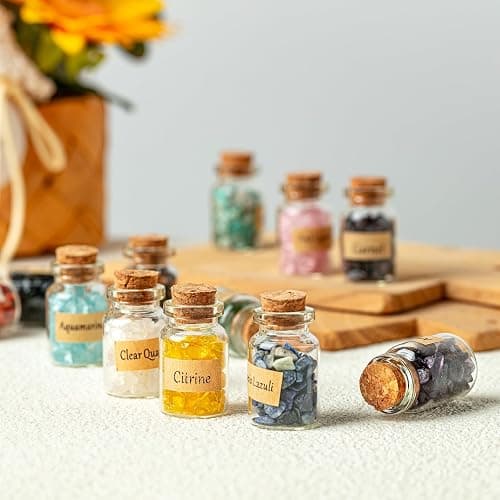 KHOCOEE 24 Gemstone Bottles Chip Crystals and Healing Stone, Chakra Healing Crystals Bottles, Wicca Gem Stones Set, Witchcraft Crystals thumbnail 2