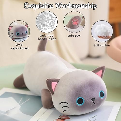 SQEQE Weighted Siamese Cat Plush, Weighted Siamese Cat Stuffed Animal, Cute Plushies Soft Pillow Toy Gift for Kids Adults 23.6 Inch, 3.1 Lbs thumbnail 4