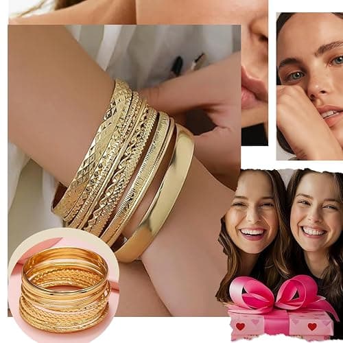 unbholkk 12 Stück Armreif Gold Set, Boho Armreifen Goldene Damen, Goldene Stapelbare Vintage Armbänder Indianer Bracelet Schmuck Armband Set, Bangles Modeschmuck für Hochzeit Party thumbnail 4