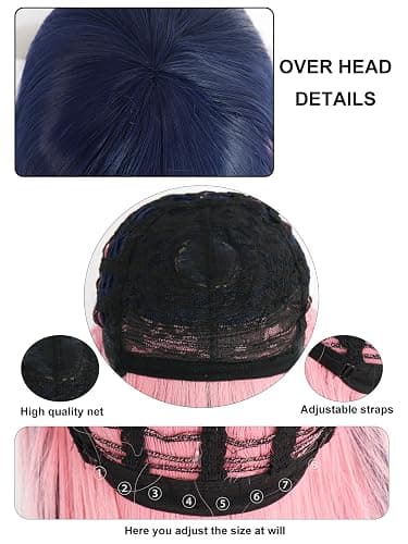 ANOGOL Hair Cap+ Blue Mix Pink Wig 105cm Long Straight Stocking Wigs for Girl with Bangs Costume for Women Synthetic Hair Wigs for Stocking Cosplay Halloween Wig Anime Party thumbnail 8