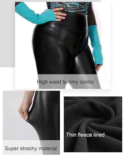 Tagoo Women's Stretchy Faux Leather Leggings Pants, Sexy Red High Waisted Tights thumbnail 5
