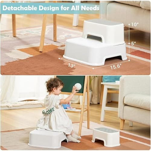2-Step Stool for Kids - Toddler Anti-Slip Step Stool for Bathroom Sink/Toilet Potty Training/Kitchen Counter, 10" Height, 220 lbs Capacity, Durable & Stable (2Packs White) thumbnail 2