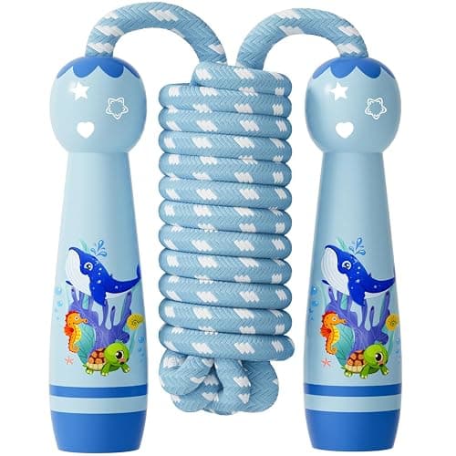 Jump Rope for Kids-Adjustable Cotton Braided Skipping Rope with Wooden Handle for Toddler Fitness Workout Exercise Outdoor Activity - Image 1