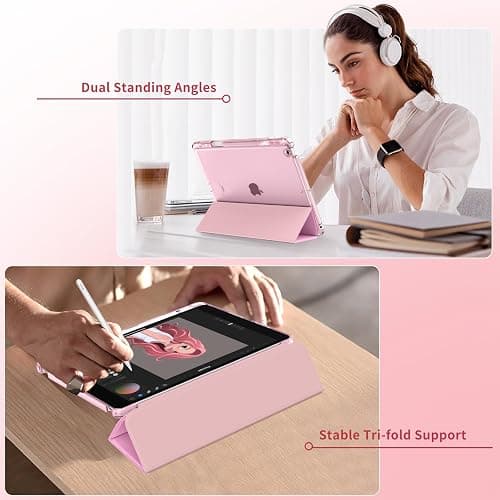 MoKo for iPad 9th/8th/7th Generation Case 10.2-Inch 2021/2020/2019 with Pencil Holder, Slim Light Trifold Smart Protective Cover for iPad 10.2 with Hard PC Translucent Back Shell, Pink thumbnail 4