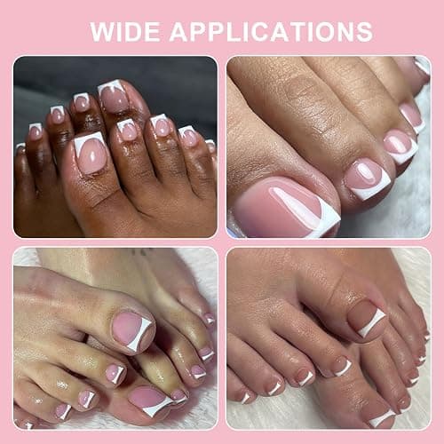 Toe Nail Press Ons, French Tips Toe Press On Nails, 150pcs Square Pre-Designed Soft Gel Thick False Toenail Extension, Berry Pink Full Cover Acrylic for DIY 15 Sizes thumbnail 5