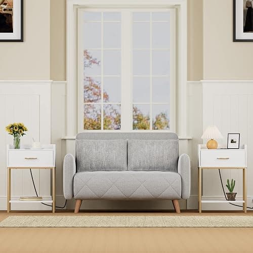 Masupu Nightstand with Charging Station,3-Tier Modern Bedside Night Stand with Storage Drawer and Shelf,Small End Side Table for Bedroom,Living Room,White thumbnail 3