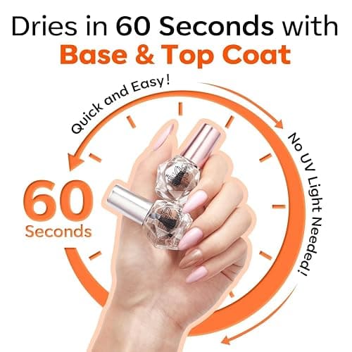 modelones Nail Polish Top Coat and Base Coat Set, Clear Quick Dry Nail Polish, High Gloss Shiny Long Lasting No Wipe Base Top Coat Set, Air Dry Fast Nail Art Design Manicure Gifts for Women thumbnail 4