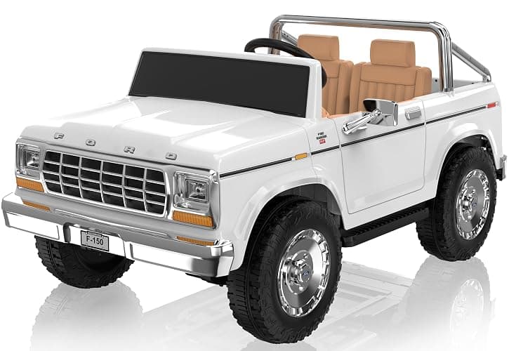 ANPABO Licensed Ford F-150 24V 2 Seater Ride on Car for Kids, White | Retro all-terrain 24v ride on toys for ages 3-8 w/parent remote, 4x100w motors, 3 speeds, large storage trunk & music player - Image 1