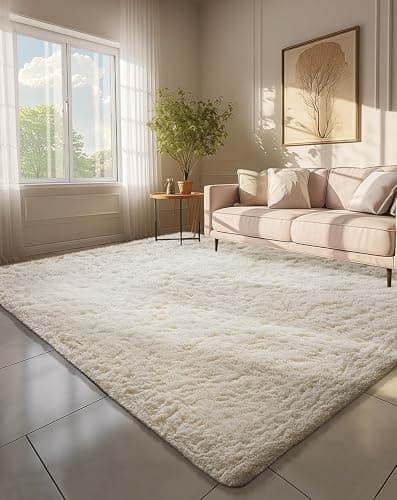 Ophanie 6x9 Area Rugs, Upgrade Non-Slip Fluffy Soft Rugs for Living Room, Large Shag Ivory Fuzzy Plush Rug, Shaggy Big Carpets for Bedroom, Kids Boys Girls Dorm Nursery Home Decor Aesthetic - Image 1