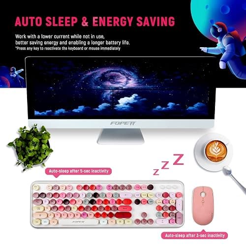 FOPETT Wireless Keyboard and Mouse Sets,Reliable 2.4 GHz Connectivity for PC,Laptop,Smart TV and More (White Colorful) thumbnail 4