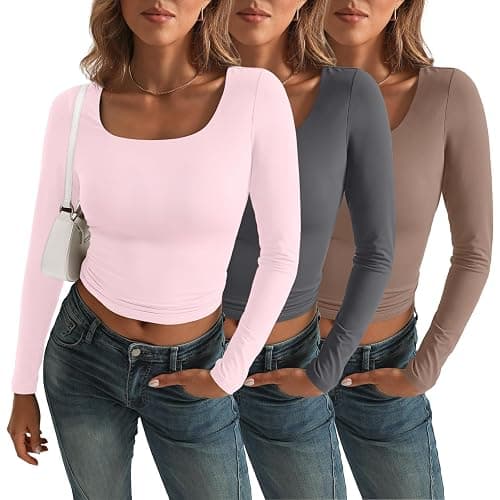 AUTOMET 3 Pack Womens Long Sleeve Shirts Fall Fashion Scoop Neck Crop Tops Basic Layer Slim Fit Y2K Clothes thumbnail 2