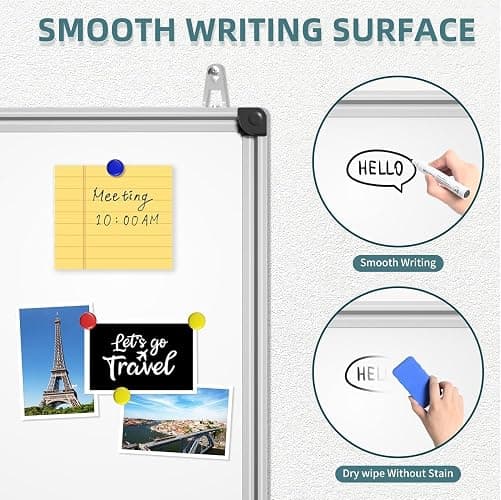 Magnetic Dry Erase Whiteboard - 46 x 33 Inch White Board - 4 x 3 Large Wall-Mounted Board with Silver Aluminum Frame, 1 Magnetic Eraser, 2 Pens, Detachable Marker Tray, 6 Magnets thumbnail 3