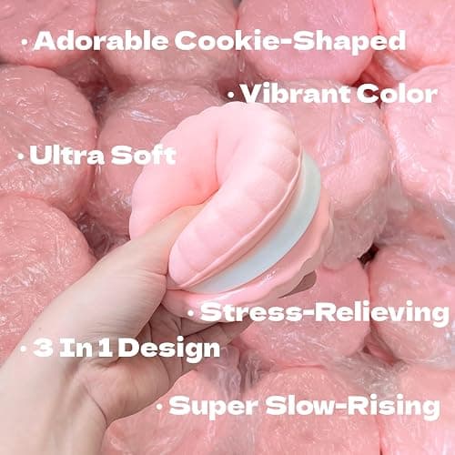 3.5 Inch Slow Rising Squishy Toys, Super Soft Cookie-Shaped Slow Rising Squishies, 3 Layers Realistic Sandwich Cookie Squeeze Toy, Food Squishies for Decompression Stress Relief (Pink) thumbnail 4