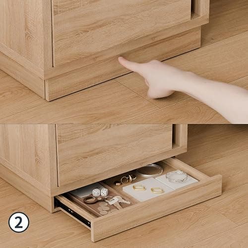 MOUMON Nightstand with Hidden Storage & NFC Lock, Bedside Table End Table with 3 Drawers, Pop-up Design, for Living Room Oak 23.6”W x 19.7”D x 31.5”H thumbnail 5