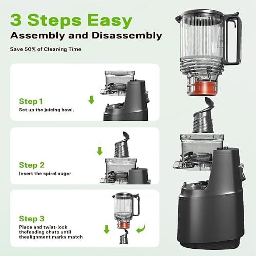 Cold Press Juicer, Juicer Machines with 5.3" Wide Feed Chute, Slow Masticating Juicer for High Yield with Whole Fruits and Vegetables (Black) thumbnail 7