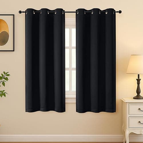 Simplebrand Halloween Black Blackout Curtains for Bedroom 63 Inch Length 2 Panels Set, Grommet Solid Thermal Insulated Black Out Curtains, Room Darkening Energy Saving Window Drapes, W40 x L63 - Image 1