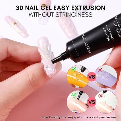 Makartt Nail Rhinestone Glue with 3D Gel Kit – Super Strong Nail Charm Glue & Sculpting Gel for DIY Nail Art, Drawing, Molding & Embossed Designs, Easy to Use for Nail Lovers & Beginners thumbnail 4