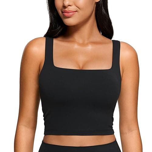 CRZ YOGA Butterluxe Square Neck Longline Sports Bras for Women - Workout Crop Tank Tops Padded Yoga Camisole - Image 1