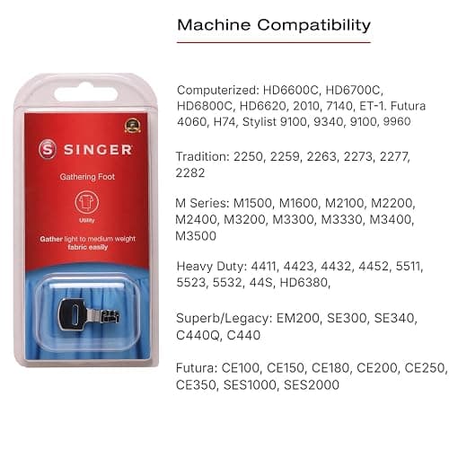 SINGER | Gathering Presser Foot for Low-Shank Sewing Machines, Simutaneously Trims & Hems Edges, Zig-Zag and Over-Edge Stitches - Sewing Made Easy thumbnail 7