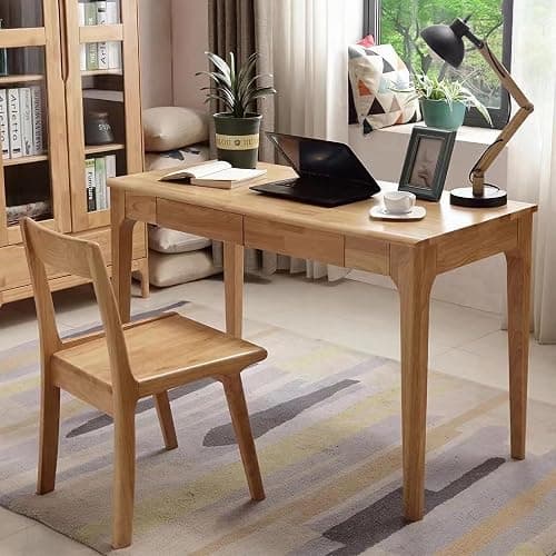 ODCVKRT Solid Wood Desk with Drawers, Small Computer Desk for Small Spaces, Gaming Study Home Office Desks for Work, Student PC Desk for Bedroom, Escritorios para Cuartos (Wood Color, 47inch) thumbnail 3