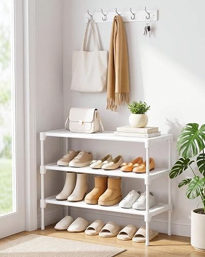 Kitsure Shoe Rack - Non-Woven Shoe Rack Shelf, Shoe Organizer for Closet, Entryway, Garage & Corridor, Stackable Shoe Shelves, 27.5" Wide - 3 Tier, White | Shoe Organizer for Closet, Entryway, Garage, Stackable Shoe Shelves, college dorm&apartment essentials thumbnail 2