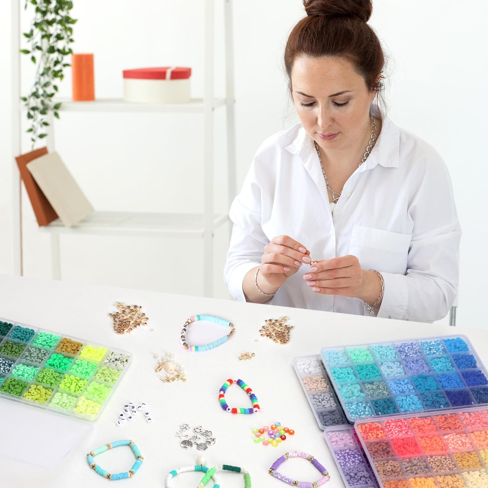 QUEFE 15000pcs, 144 Colors Clay Beads, Charm Bracelet Making kit for Girls 8-12, Polymer Heishi Beads for Jewelry, for Crafts thumbnail 4