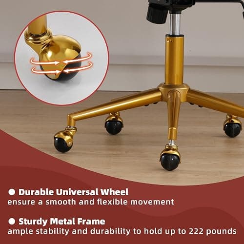 Westice Home Office Desk Chairs, Modern Velvet Desk Chair, Height Adjustable Swivel Vanity Chair with Golden Base, Ergonomic Chair for Vanity Study, Living Room Computer Room, Bean Paste Red thumbnail 7