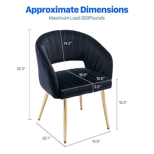 Home Office Chair Velvet Desk Chair Accent Armchair Upholstered Modern Tufted Chairs with Gold Legs for Girls Women Ergonomic Study Seat Computer Task Stools for Living Room(Black) thumbnail 3