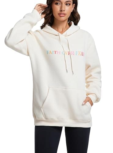 BYSLFMG Faith Over Fear Hoodie Womens Christian Graphic Cute Hoodies Cotton Blend Sweatshirt Casual Tops thumbnail 4