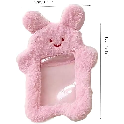 Plush Photocard Holder, White, Korean Style ID Card Cover, Rabbit Design, Student Identification Badge Sleeve thumbnail 3