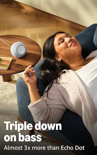 Amazon Echo Dot Max (newest model), Alexa speaker with room-filling sound and nearly 3x bass, Great for living rooms and medium-sized spaces, Designed for Alexa+, Glacier White thumbnail 5