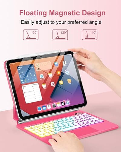 TabletKeyer Magic for iPad A16 11th/10th Generation Case with Keyboard,Trackpad Floating Rainbow Backlit Keypad with Cantilever Magnetic Cover for iPad 11-inch 2025/10 Gen 10.9" 2022 Pink thumbnail 6