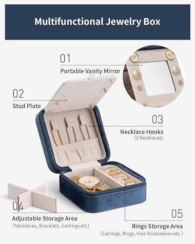 Vlando Birthday Gifts for Women Friendship, Personalized Initial Jewelry Box, Friendship Gifts for Women Friends, Travel Essentials Small Jewelry Box, Travel Box for Girls - Letter J, Dark Blue thumbnail 2
