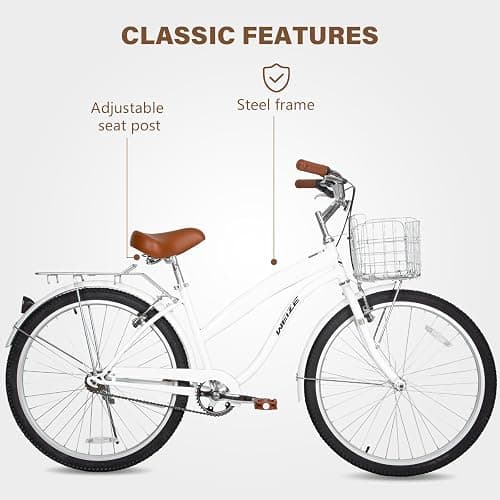 WEIZE Beach Cruiser Bike, 24 & 26 inch Commuter Bicycle for Adult Men and Women,High-Carbon Steel/Front & Rear Fenders, Comfortable City Bikes with Rear Rack or Basket, Ergonomic Upright Design thumbnail 3