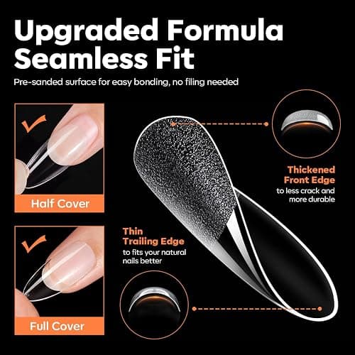Modelones Almond Nail Tips, 40 Grit Pre-Etched Half Matte Short Almond | 15 Sizes Clear Fake Soft Gel Nails Tips Full Cover Acrylic Gel Kit Press On Nails for Extension Manicure DIY Salon 240Pcs thumbnail 2
