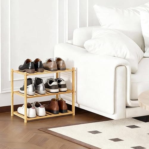 Akloya Small Shoe Rack, Multipurpose 3 Tier Shoe Organizers Rack，Small Bamboo Shelfs for Shoes, Plants, Books, Living Room, Hallway Bedroom, Bathroom (3 Tier) thumbnail 4