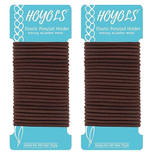 HOYOLS Ponytail Holders Hair Ties, No Metal Braided Bands Elastic Thick Tie for Women Thick Fine Curly Hair 50 Count 4mm 1/8 Inch Brown (Sparkling Amber) - Image 1