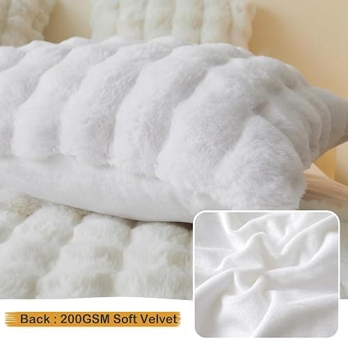 LIFEREVO Fluffy Faux Rabbit Fur Body Pillow Cover, Luxury Bubble Waffle Shaggy Plush Bed Body Pillowcase with Zipper Closure, Long 20"x54" Fuzzy Furry Pillow Case for Adults Kids Girls Teens, White thumbnail 5