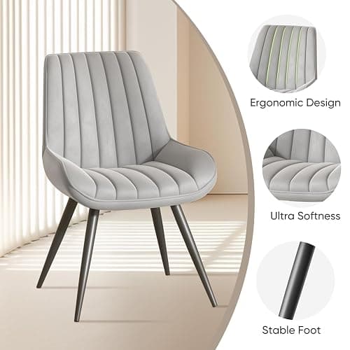 Nalupatio Modern Dining Chairs Set of 4, Comfy Dining Room Chairs with Thick Cushions, Upholstered Fabric Kitchen Side Chairs with Metal Legs, Grey - Grey - Set of 4 thumbnail 3