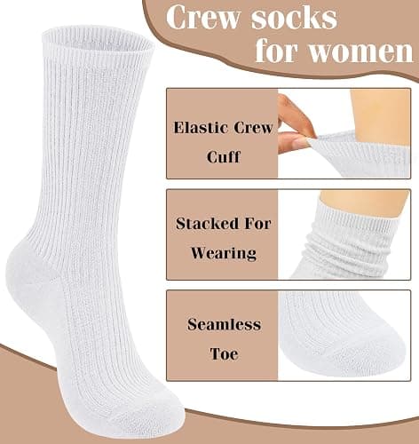 YSense Women's Cotton Crew Socks 6 Pairs, Long Cute Aesthetic Neutral Athletic Boot Socks for Women Stocking Stuffers Gifts thumbnail 2