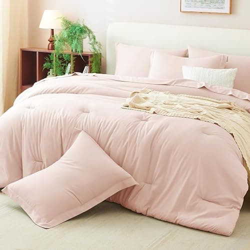 CozyLux Queen Comforter Set Blush Pink, 7 Pieces Bed in a Bag Queen Comforter Set with Sheets, Bedding Sets with Down Alternative Comforter, Fitted Sheets, Flat Sheets, Pillow Shams and Pillowcases thumbnail 9