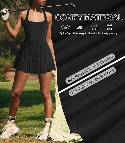 Hragc Women's Tennis Flowy Pleated Ruffle Athletic Dress for Women Halter Neck Sleeveless Mini Golf Dress with Shorts Pocket thumbnail 6