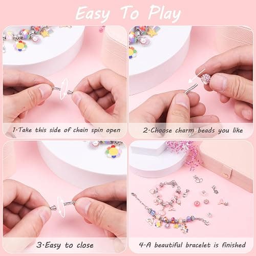 UFU Charm Bracelet Making Kit -120Pcs DIY Jewelry Making Kit, Mermaid Gifts for Girls Toys Crafts for Teen Girls Ages 5 6 7 8-12, with Portable Bracelet Organizer Box thumbnail 4