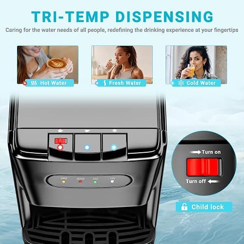 Manastin Bottom Loading Water Cooler Dispenser，3 Temperature Settings - Hot, Cold & Room, Empty Bottle Indicator, Child Safety Lock, Ideal for Office, Home, Living Room, Obsidian Black thumbnail 5