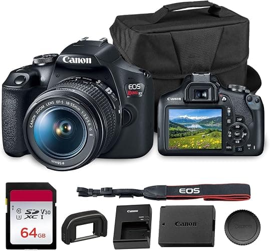 Canon EOS Rebel T7 DSLR Camera | 24.1MP APS-C CMOS Sensor with DIGIC 4+ Image Processor | Built-in Wi-Fi & NFC | EF Lens Compatible Beginner Photography Camera Kit with Shoulder Bag and 64GB Card - Image 1